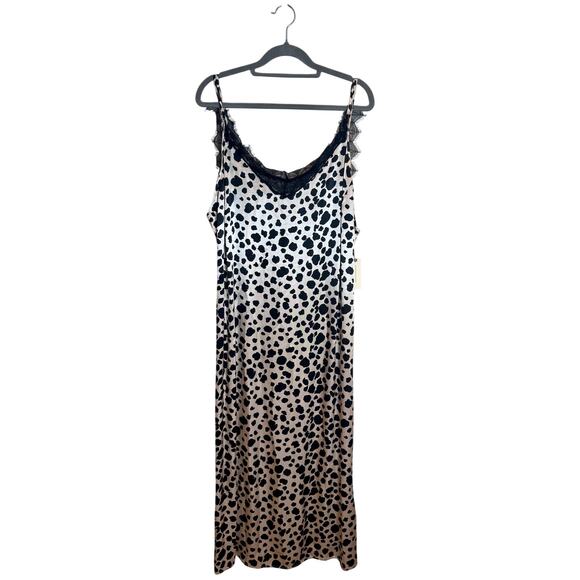 Anthropologie NWT V-Neck Open Back Animal Print Black And White Slip Midi Dress - Picture 5 of 9